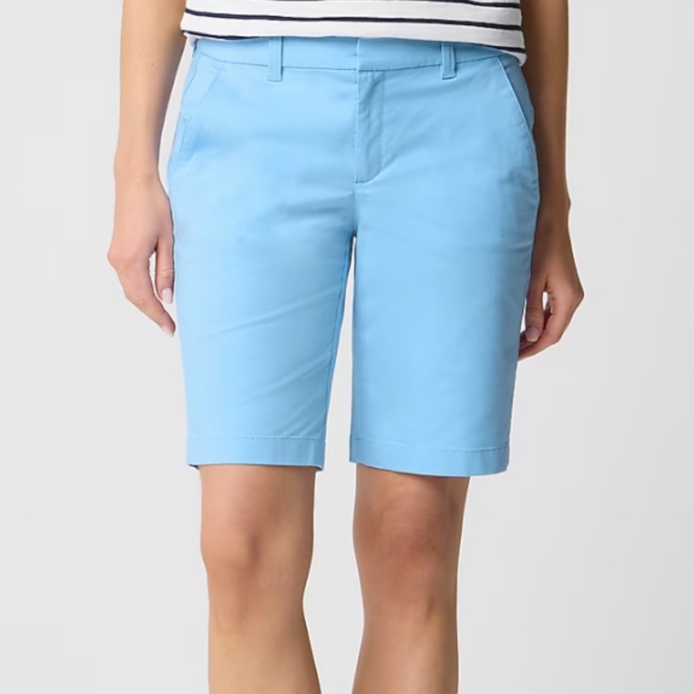 J. Crew Women's City Fit Chino Bermuda Casual Flat Front Blue Shorts Size 8